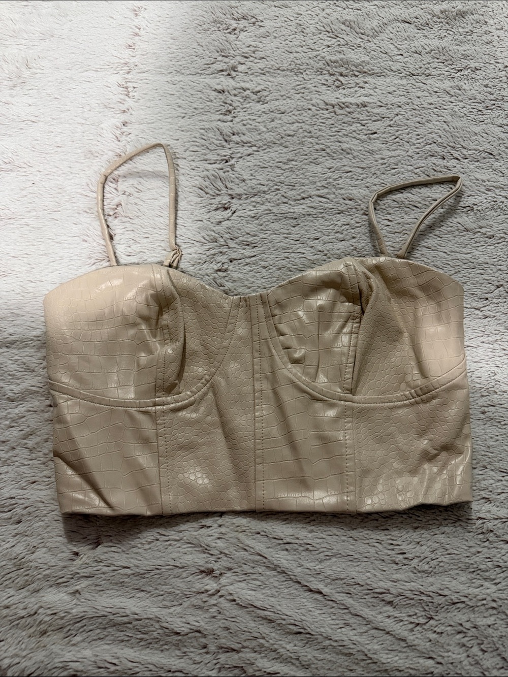 Express Faux-Croc Bustier Crop Top in Beige